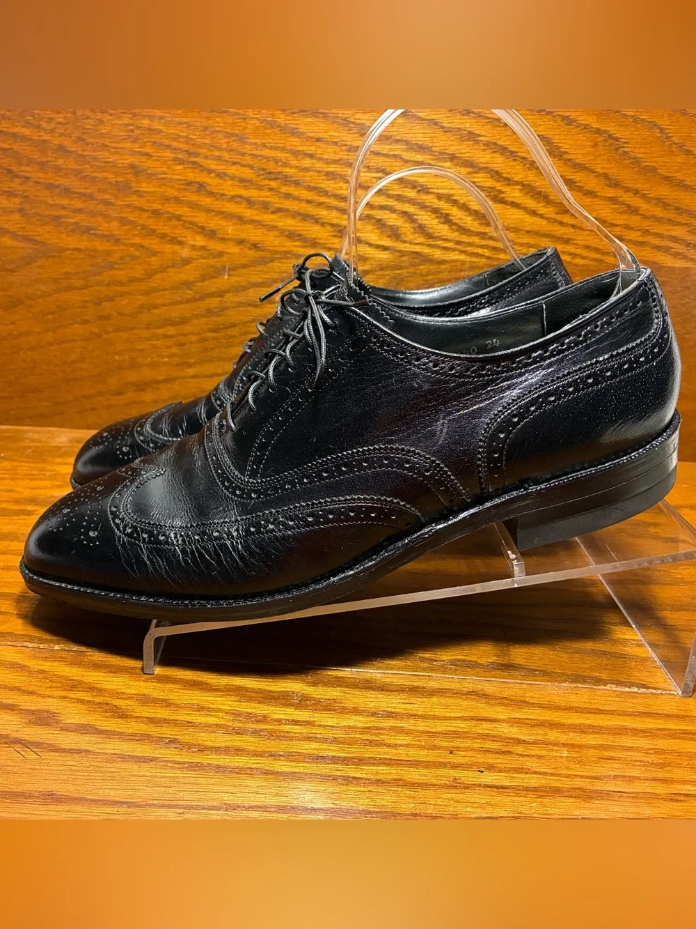 VTG 1985 Freeman Free-Flex Longwing Brogue Derby Shoes  Black Men’s 11 BOX, RECT
